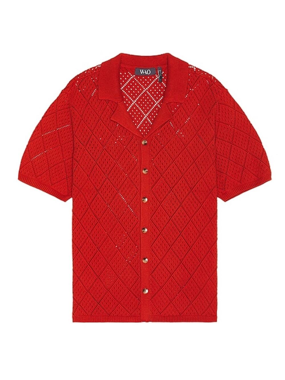 Wao Open Knit Burnt Orange Camp Shirt Size M